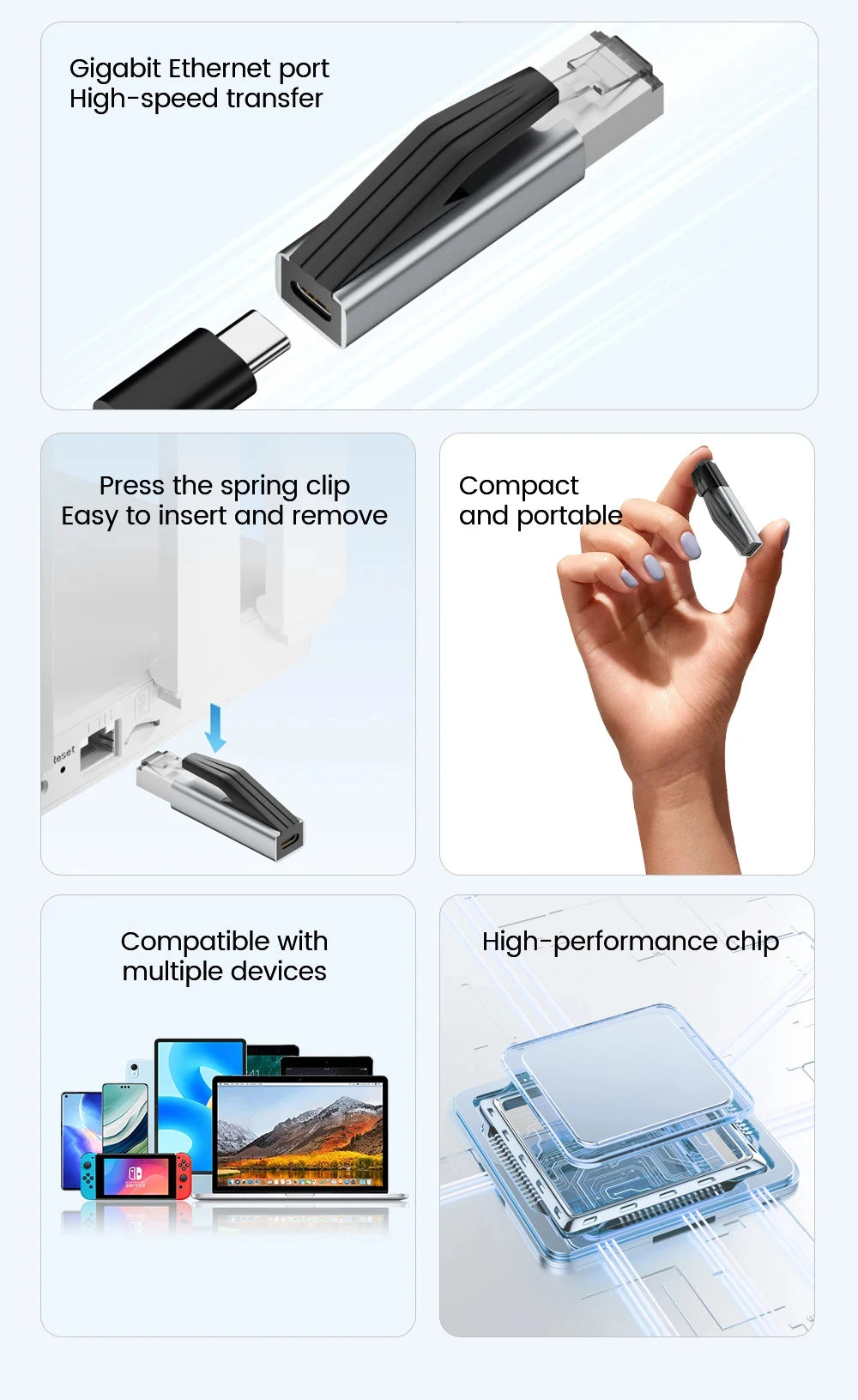 Kebidumei 1000Mbps USB C to Ethernet Adapter Gigabit USB C Female to RJ45 Male Network Converter for MacBook Pro iPhone 16 iPad