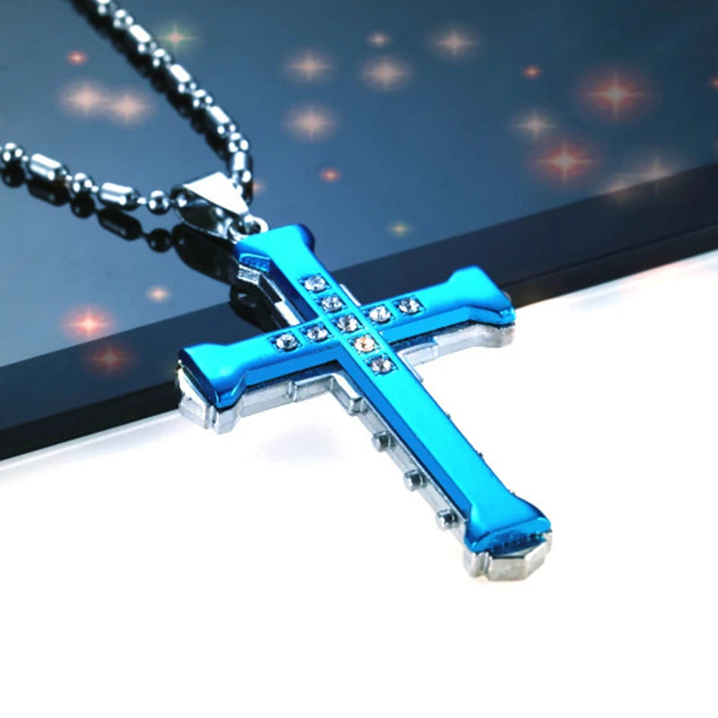 Minimalist Cross Chain for Men – Cool Black & Gold CZ Pendant, Punk Streetwear Gift
