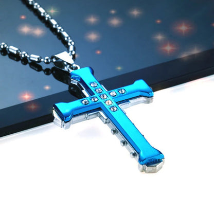 Minimalist Cross Chain for Men – Cool Black & Gold CZ Pendant, Punk Streetwear Gift