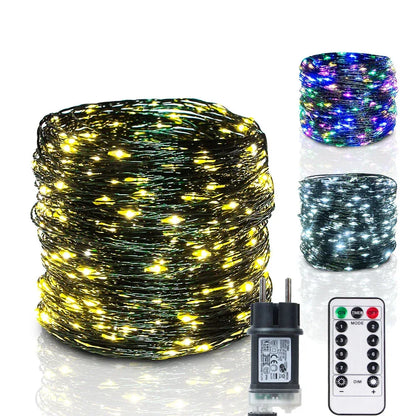 10M-200M LED String Fairy Lights Green Wire Outdoor Christmas Tree Lights Garland For New Year Street Home Party Wedding Decor