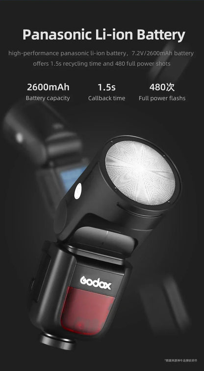GODOX V1 Camera Flash TTL HSS Speedlight 1/8000s Li-ion Battery Speedlite Flash for Canon Sony Nikon Fuji Pentax V1C V1S V1N V1F