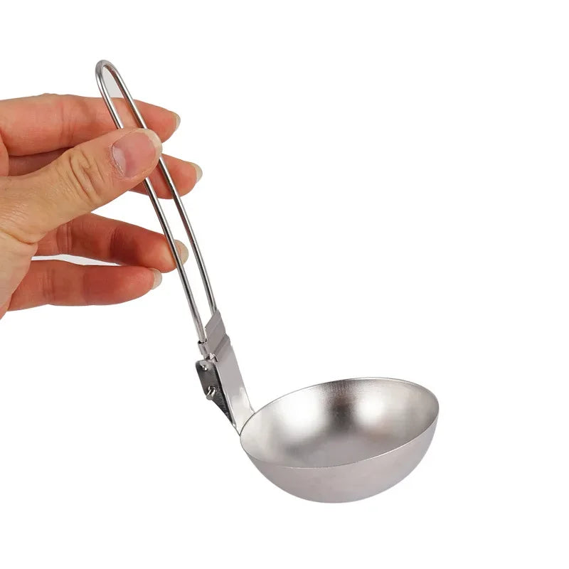 Outdoor Camping Portable Foldable Stainless Steel Colander Soup Ladle Picnic Tableware Folding Spoon Baking Tableware