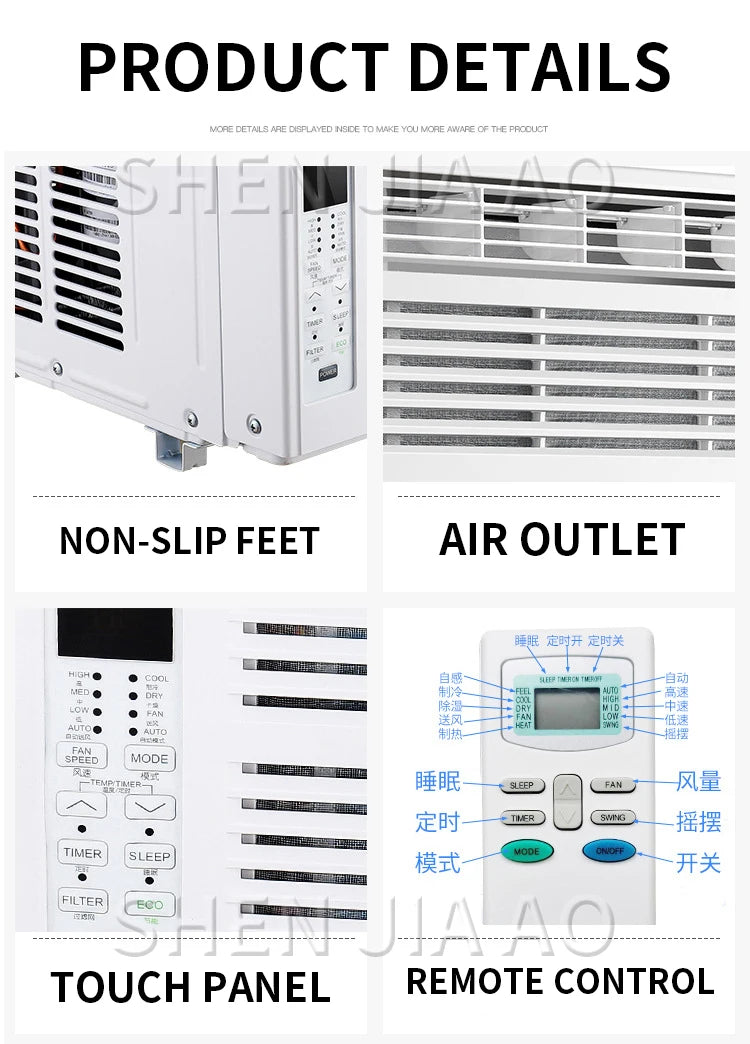 Window Air Conditioner Window-Mounted Portable Refrigeration Air Conditioners Cold 24-hour Timer Remote Control Room Cooler