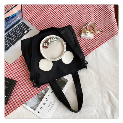 Cute Cartoon Mickey Portable Tote Fashion Canvas Outside To Carry Shopping Bags Tide Shoulder Diagonal Bag