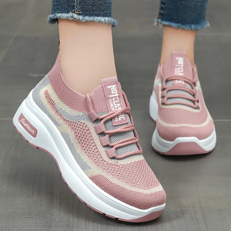 Spring Autumn New Women breathable Thick Bottom women sneakers Casual Comfortable Shoes Lace up Fashionable Versatile shoes