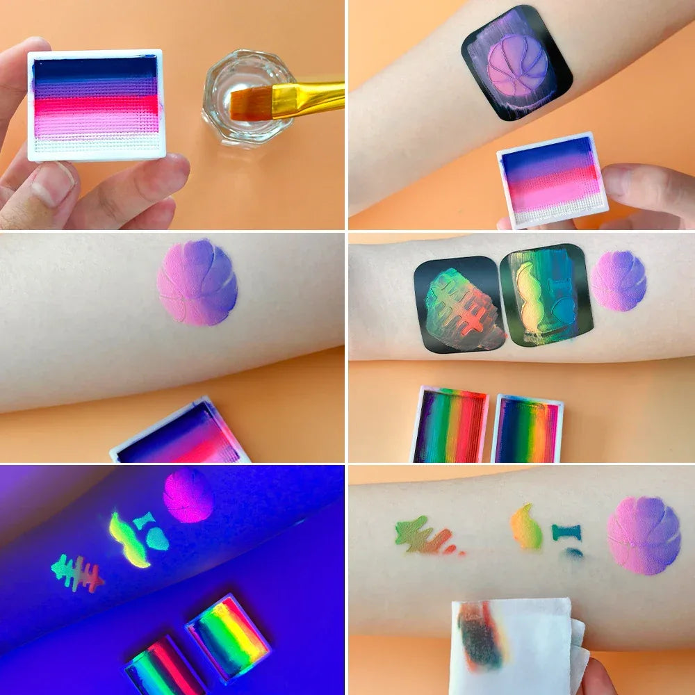12 Grids Face Body Paint Palette Makeup,Rainbow Split Cake Palette,Water-based Non-Toxic Face Paint For Halloween Festivel Party