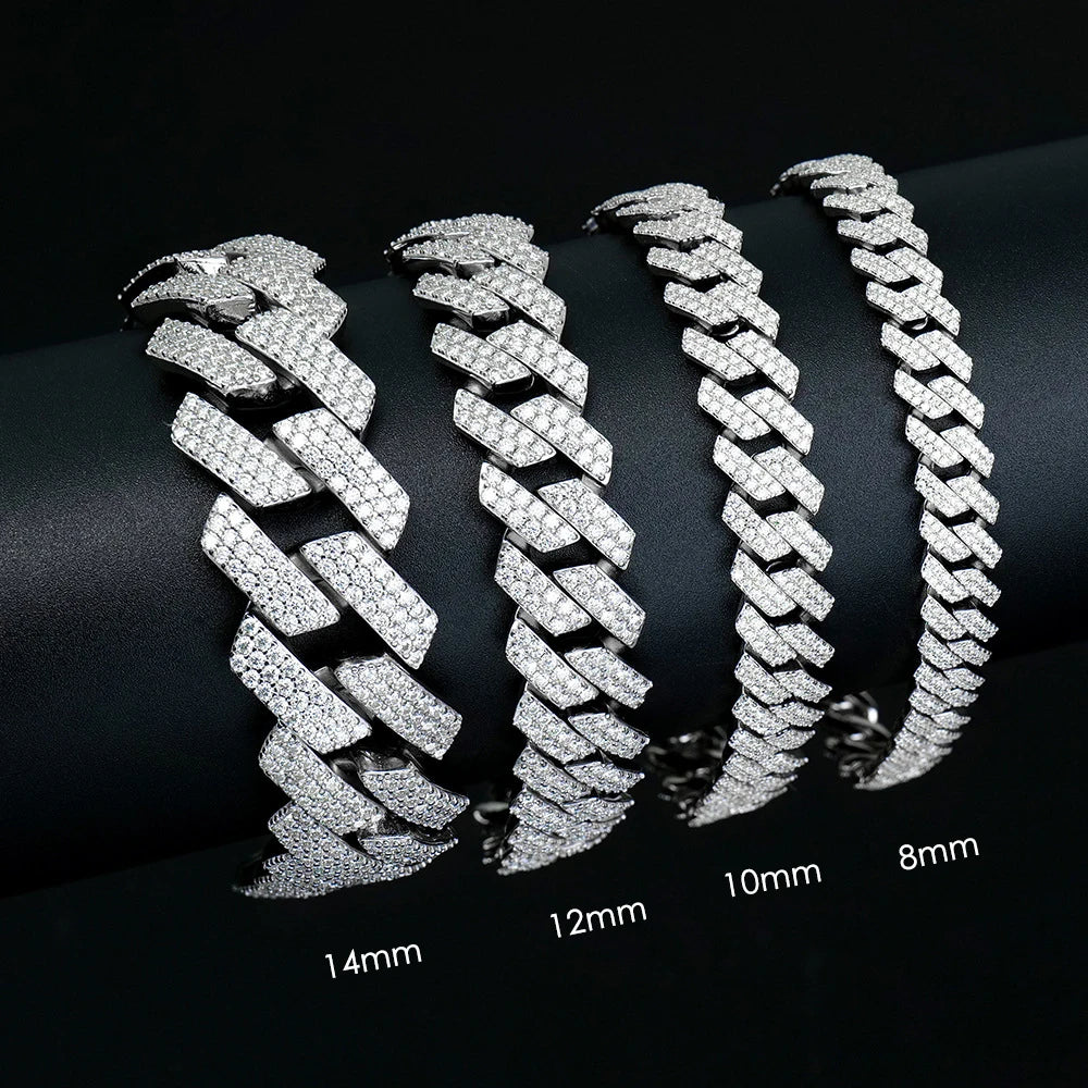 KNOBSPIN GRA Certified D VVS1 Moissanite Cuban Bracelet 8mm/10mm/12mm/14mm s925 Sterling Sliver Cuban Bracelets for Women Man