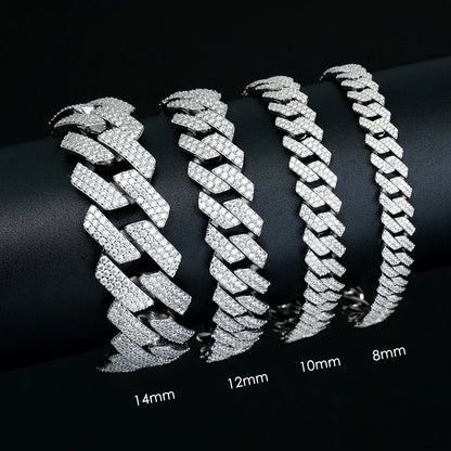 KNOBSPIN GRA Certified D VVS1 Moissanite Cuban Bracelet 8mm/10mm/12mm/14mm s925 Sterling Sliver Cuban Bracelets for Women Man