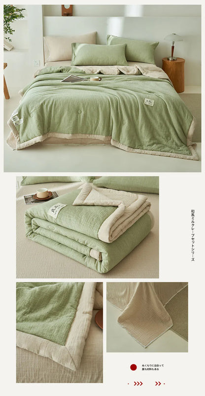 Japanese Double-Layer Yarn Summer Quilt High-Quality Two-Tone Soybean Thin Quilt Skin-Friendly Cooling Comfort for Single Double