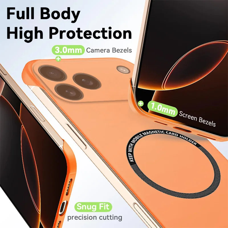 Magnetic Slim for iPhone 17 Pro Max Air Frameless Phone Cases Matte Anti-Scratch Hard PC Cover iPhoneAir 17Pro Shockproof Armor