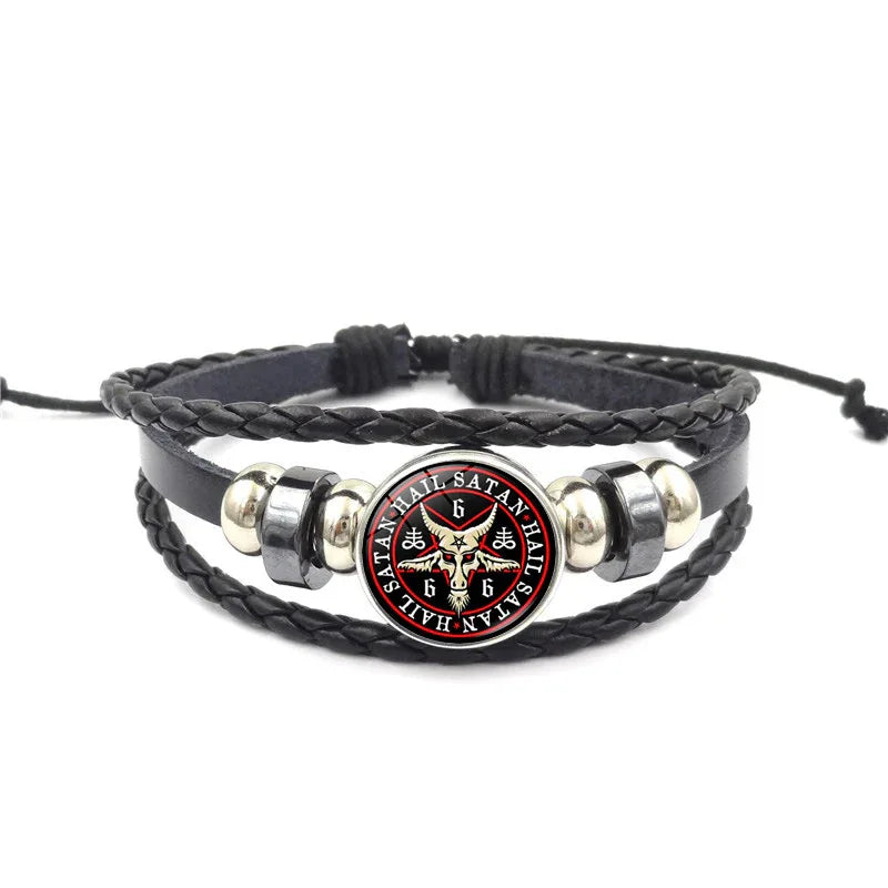 Lucifer Satan Baxter Glass Pendant Leather Knitted Bracelet Handmade Multi Layer Beaded Handicraft Gifts for Family, Girlfriend