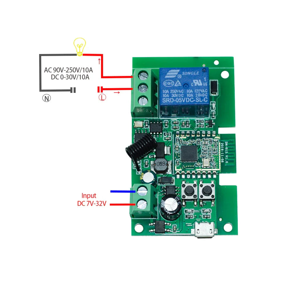 Zigbee Tuya 1CH Smart Relay Module Home Automation DC 5V 7-32V RF433Mhz Remote Control Motor Light Garage Switch Work With Alexa