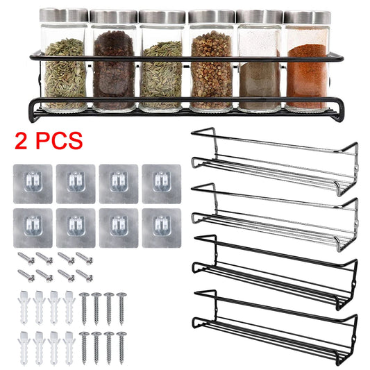 2 Pcs Seasoning Shelf For Home Restaurant Wall-Mounted Kitchen Organizer Single Layer Spice Jar Storage Rack Metal Hanging Racks by PDG ibma