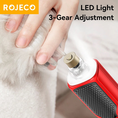 ROJECO Pet Electric Nail Grinder Rechargeable Dog Paw Grooming Nail Clipper LED Light 7 Speeds Adjustable Cat Claw Nail Grinder
