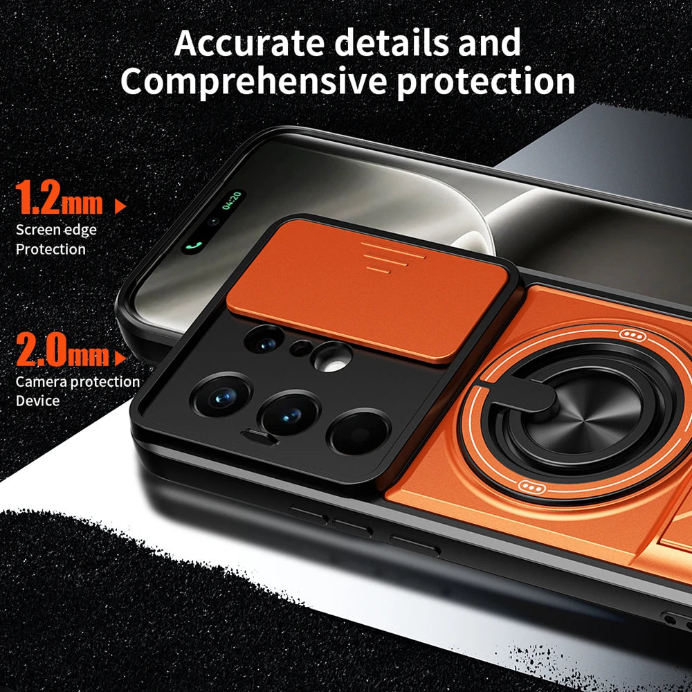 KEYSION Magnetic Phone Case for TECNO Camon 50 Pro 50 Ultra 5G Slide Camera Protection Upright Kickstand Ring Shockproof Cover