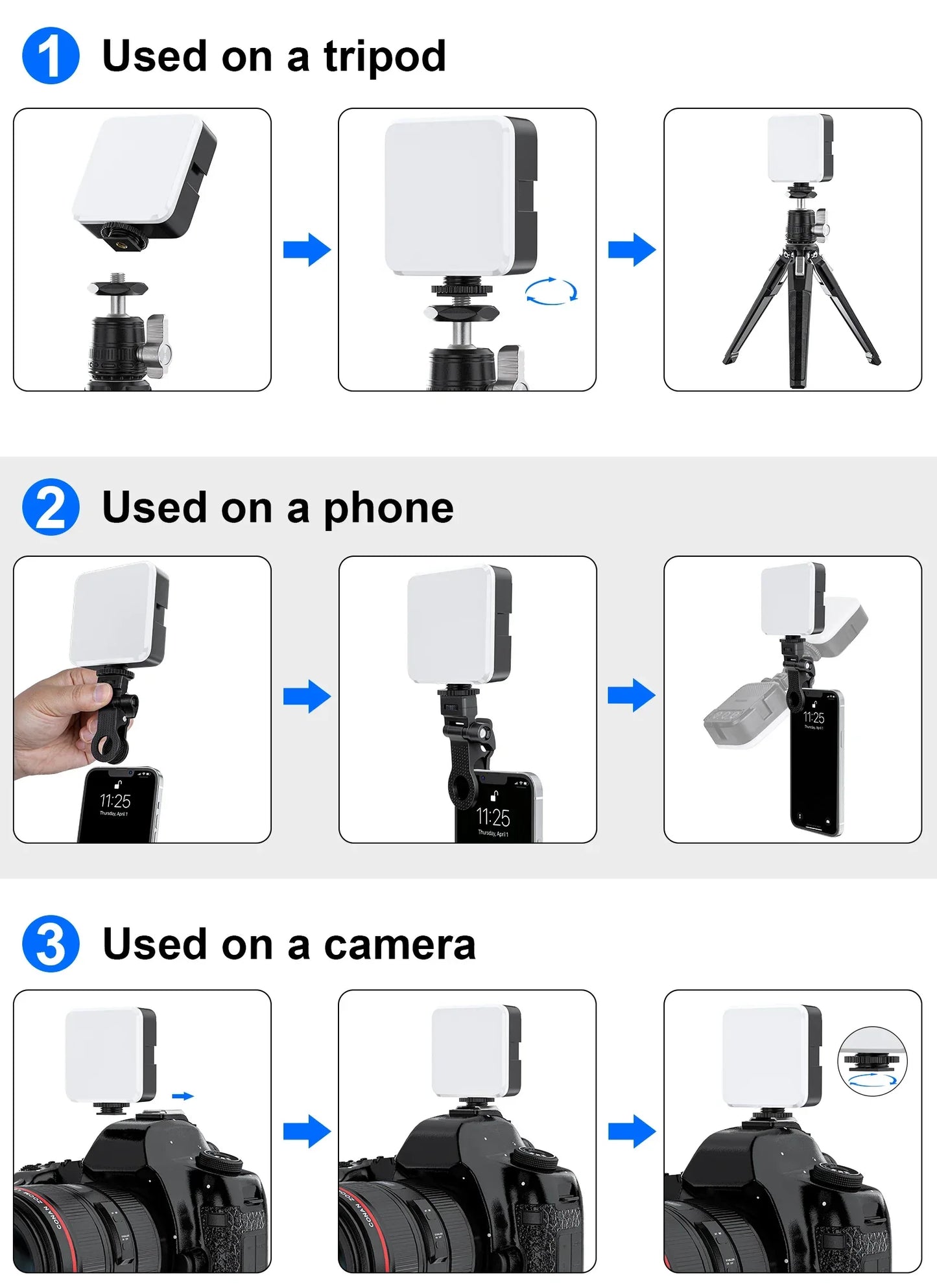 WEYLLAN Led Light for Camera and Tripod Mini Portable Light Selfie Rechargeable Video Lighting Cold Shoe Adjusted 3 Light Modes