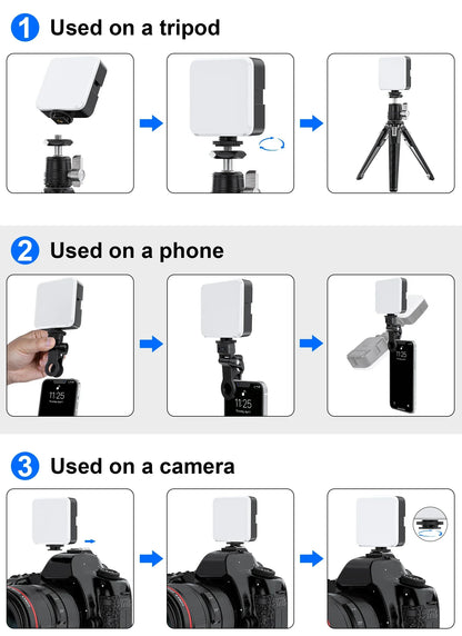 WEYLLAN Led Light for Camera and Tripod Mini Portable Light Selfie Rechargeable Video Lighting Cold Shoe Adjusted 3 Light Modes