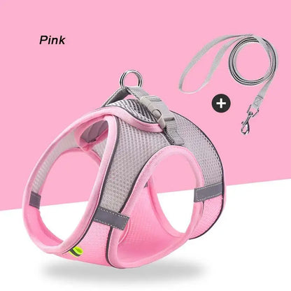 Adjustable Soft Mesh Pet Harness with Leash Escape-Proof Reflective Dog Walking Vest for Small and Medium Cats Puppies