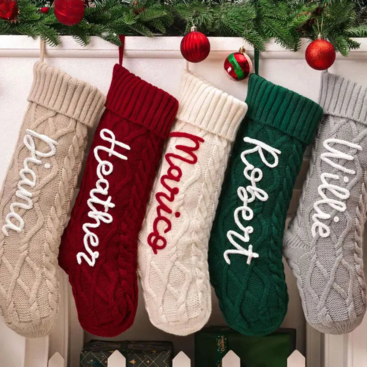 A vintage personalized Christmas stocking with embroidered name and customizable letters, perfect as a family Christmas gift