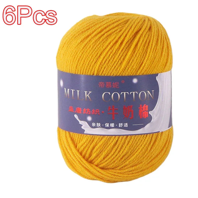 6Pcs Dyed Milk Sweet Soft Cotton Crochet Wool Yarn Thick Yarn Fiber Hand Knitting Wool Crochet Yarn Threads for DIY Sweater