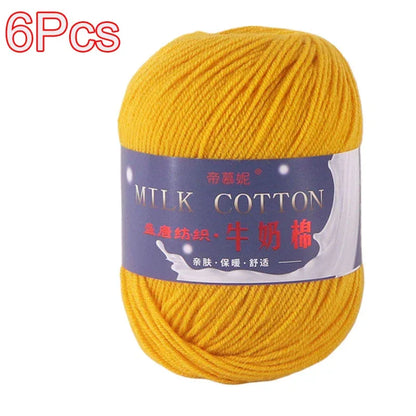 6Pcs Dyed Milk Sweet Soft Cotton Crochet Wool Yarn Thick Yarn Fiber Hand Knitting Wool Crochet Yarn Threads for DIY Sweater