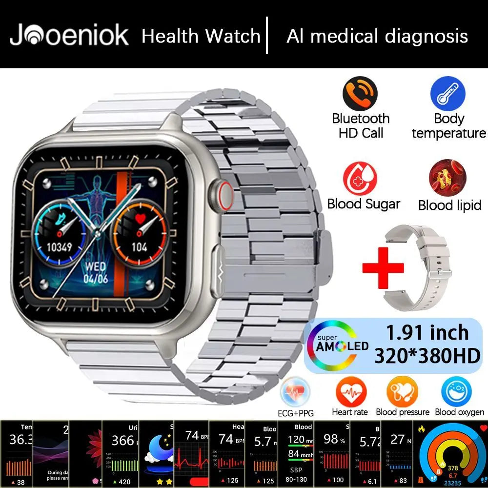2025New Medical Grade ECG+PPG Smart Watch BMI Body Fat Uric Acid Painless Non-invasive Blood Sugar Monitoring Calling Smartwatch