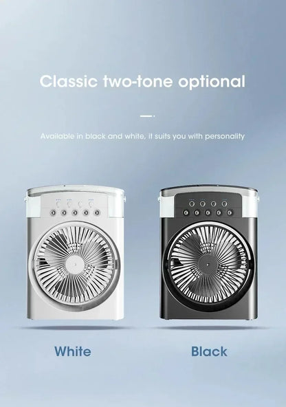Portable Mini Evaporative Air Cooler Fan with 7 Color LED Light 1/2/3H Timer 3 Wind Modes and 3 Spray Settings for Desk
