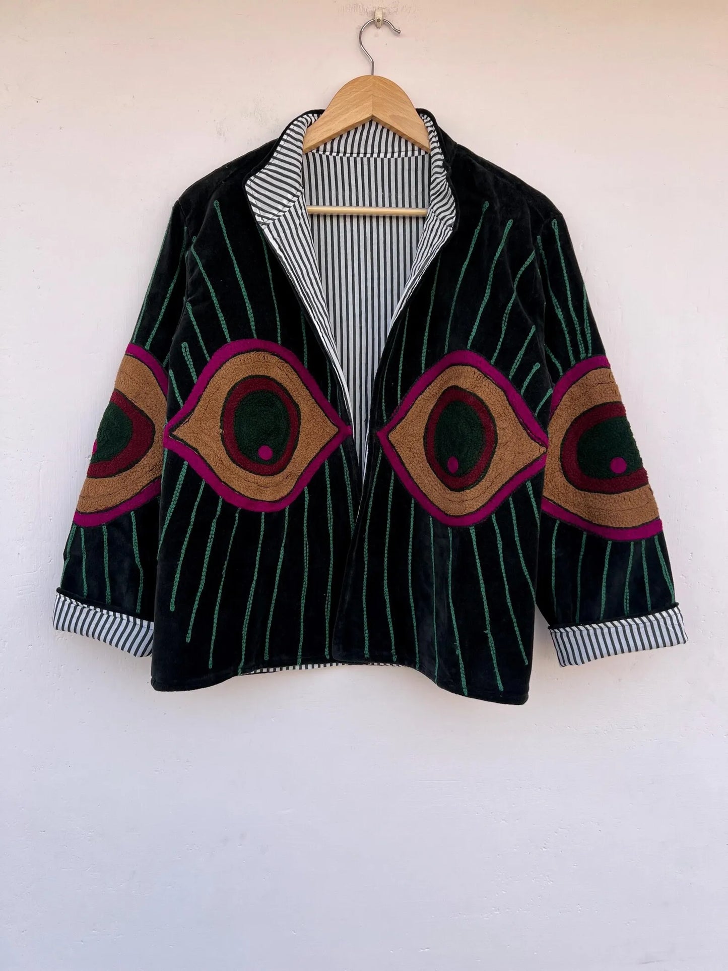 Winter Velvet Suzani Plus Size Quilted Waterproof Reversible Eco-Friendly Hand Embroidery Floral Cotton Jacket Teenagers