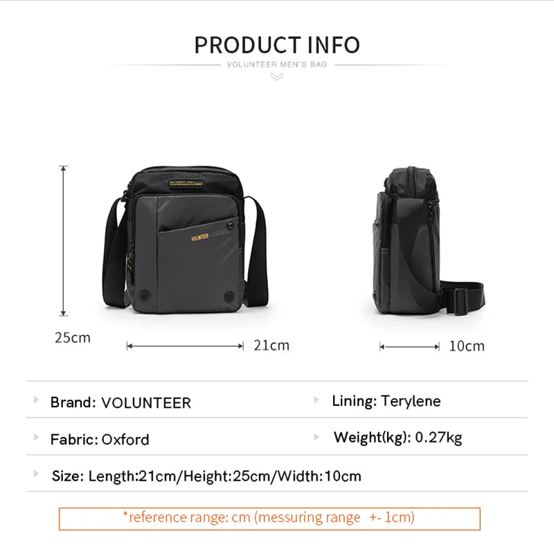 VOLUNTEER Shoulder Bag for Men New Light Weight Commuter Fashion Oxford Cloth Versatile Solid Phone Crossbody Bags Man 1698-08