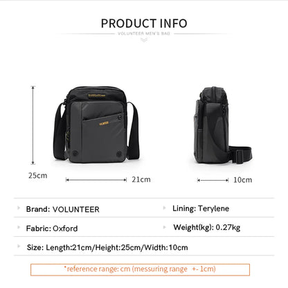 VOLUNTEER Shoulder Bag for Men New Light Weight Commuter Fashion Oxford Cloth Versatile Solid Phone Crossbody Bags Man 1698-08