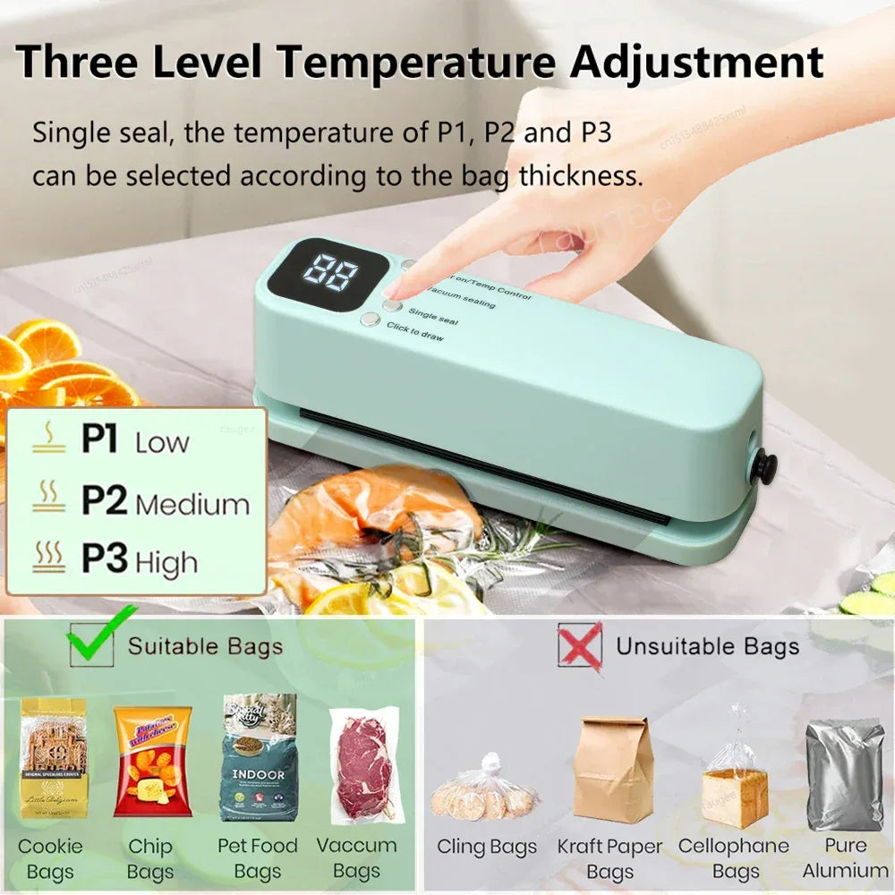 Plastic Bags Sealer Food Packaging Bag Sealing Machine Mini Sealer Portable Heat Bag Sealer Rechargeable Food Bag Thermal Sealer