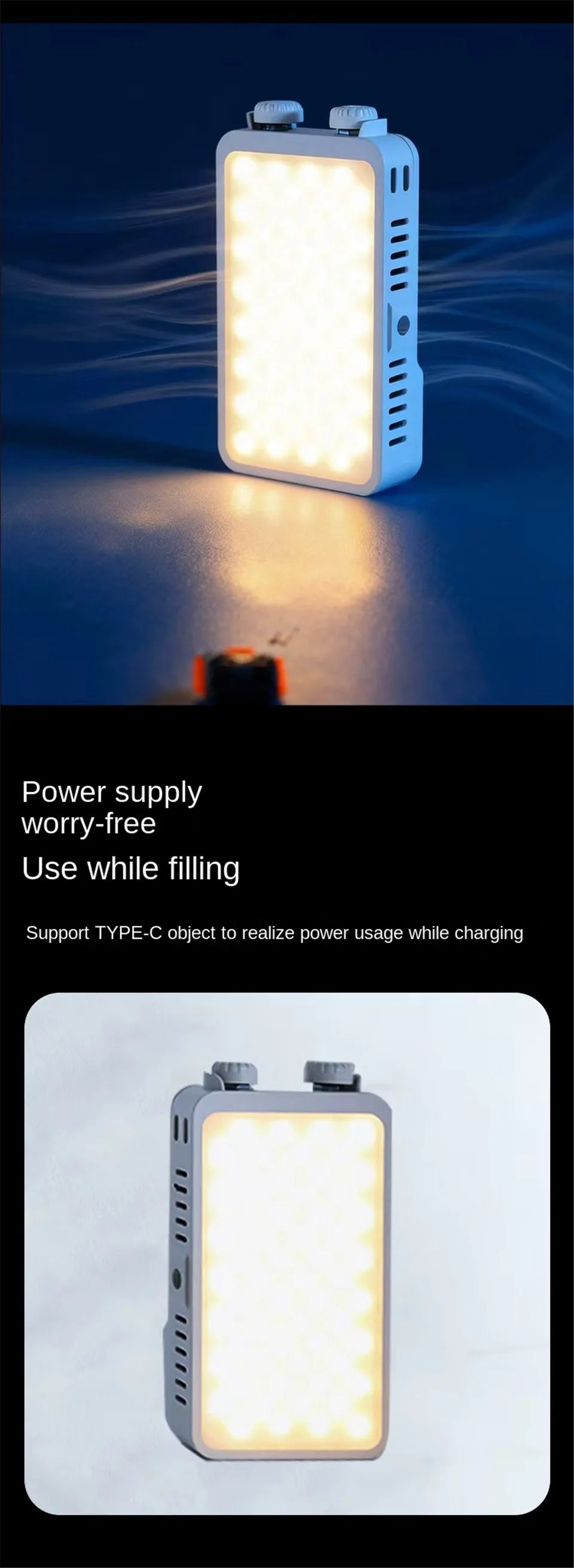 40W Handheld Fill Light Portable Pocket Selfie Light Outdoor Photography LED Soft Light Beauty Light with Fan Camera Top Light