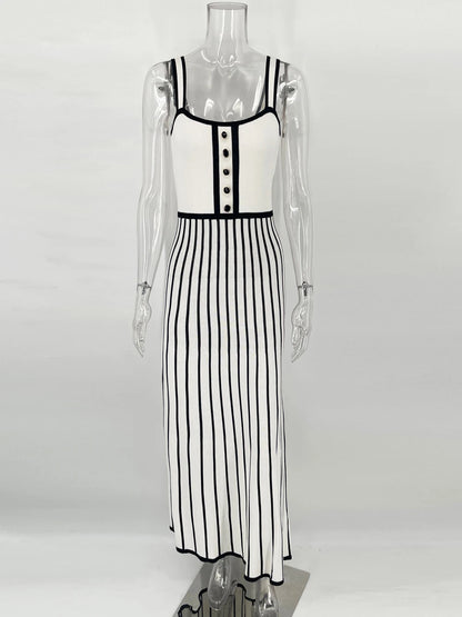Tossy Striped Knit Backless Maxi Dress Women Slim Contrast Strapless Fashion Elegant Party Dress 2024 Knitwear Female Long Dress