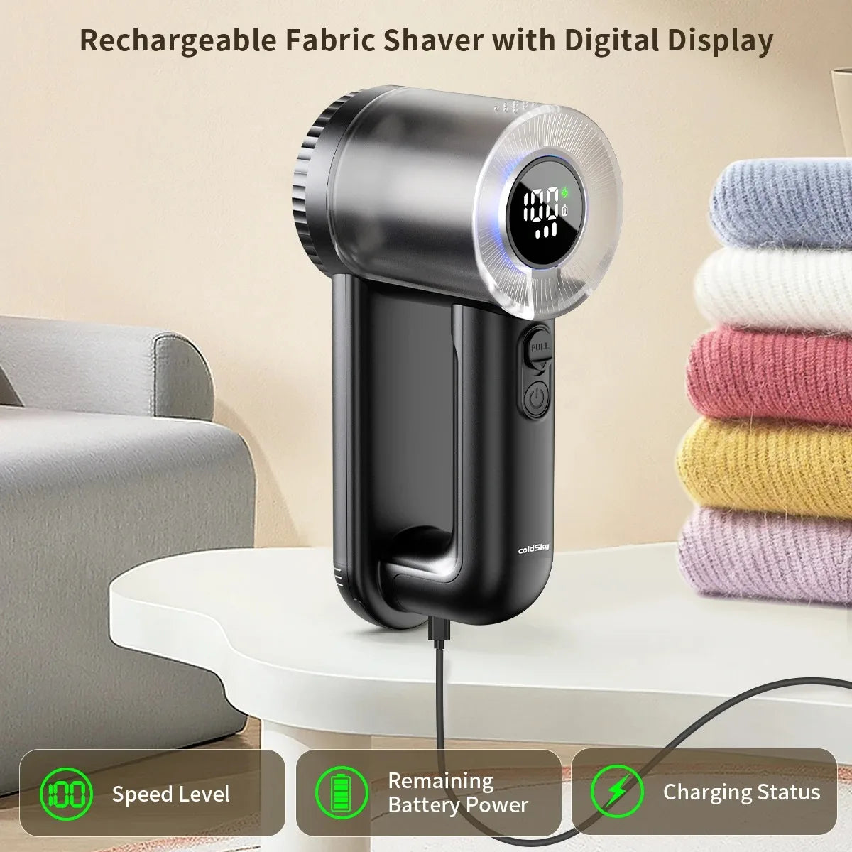 Rechargeable Fabric Shaver Electric Lint Remover with Digital Display Sweater Shaver Lint Shaver for Clothing Blanket