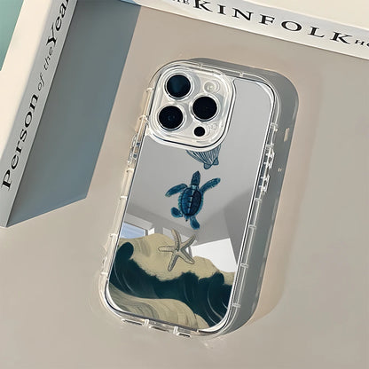 Ocean Turtle Beach Pattern Back Mirror Phone Case for IPhone 11 12 13 14 15 16 17 Pro Max X XR XS 7 8 Plus Air Shockproof Cover