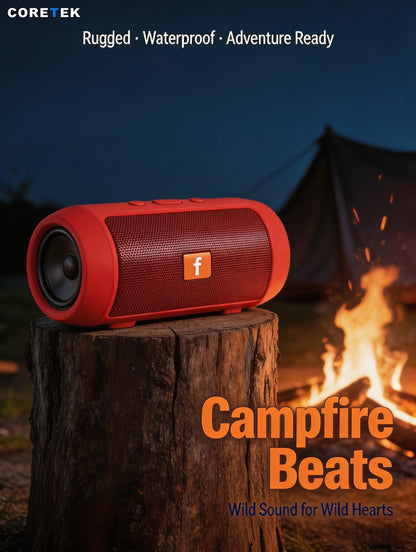 Portable Bluetooth Speaker, Stereo Surround, FM Radio, TF Card, 1200mAh Battery, 10m Range, Mini for Travel & Home