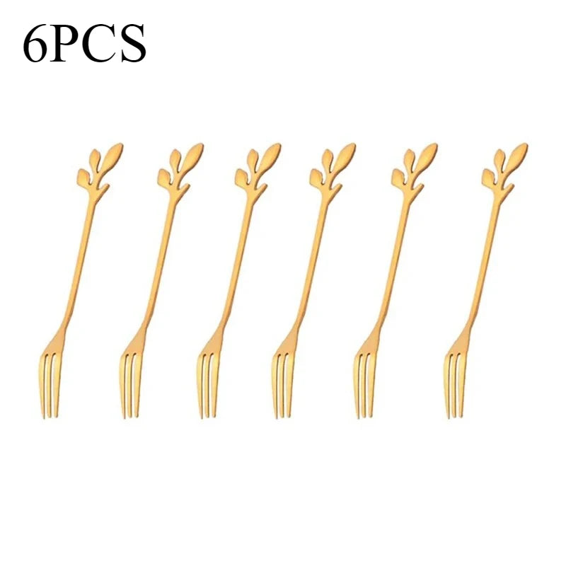 6PCS Creative Leaf Shape Fruit Dessert Fork European Small Fork Fork Kitchen Utensils