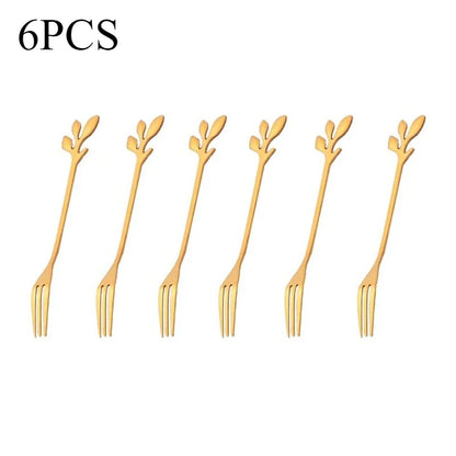 6PCS Creative Leaf Shape Fruit Dessert Fork European Small Fork Fork Kitchen Utensils