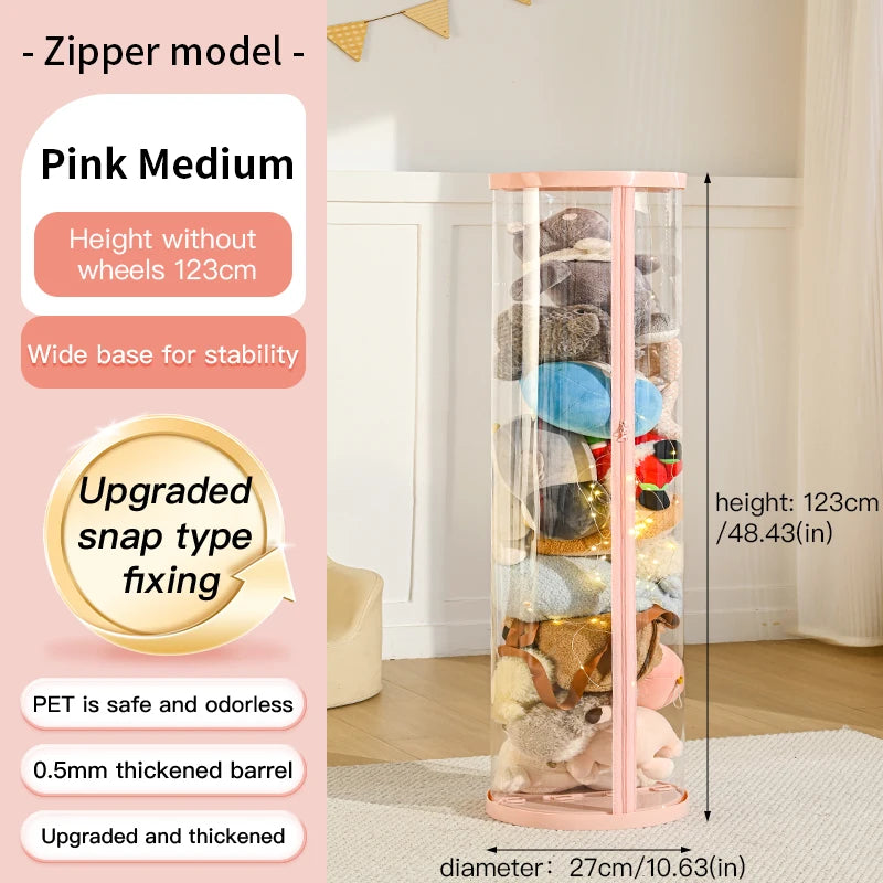 Transparent Multi-Functional Storage Bucket with Lid And Optional Wheels for Dolls Plush Toys Holiday Decorations Display Shelf