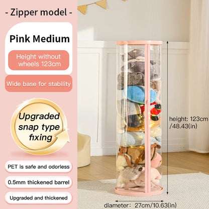 Transparent Multi-Functional Storage Bucket with Lid And Optional Wheels for Dolls Plush Toys Holiday Decorations Display Shelf