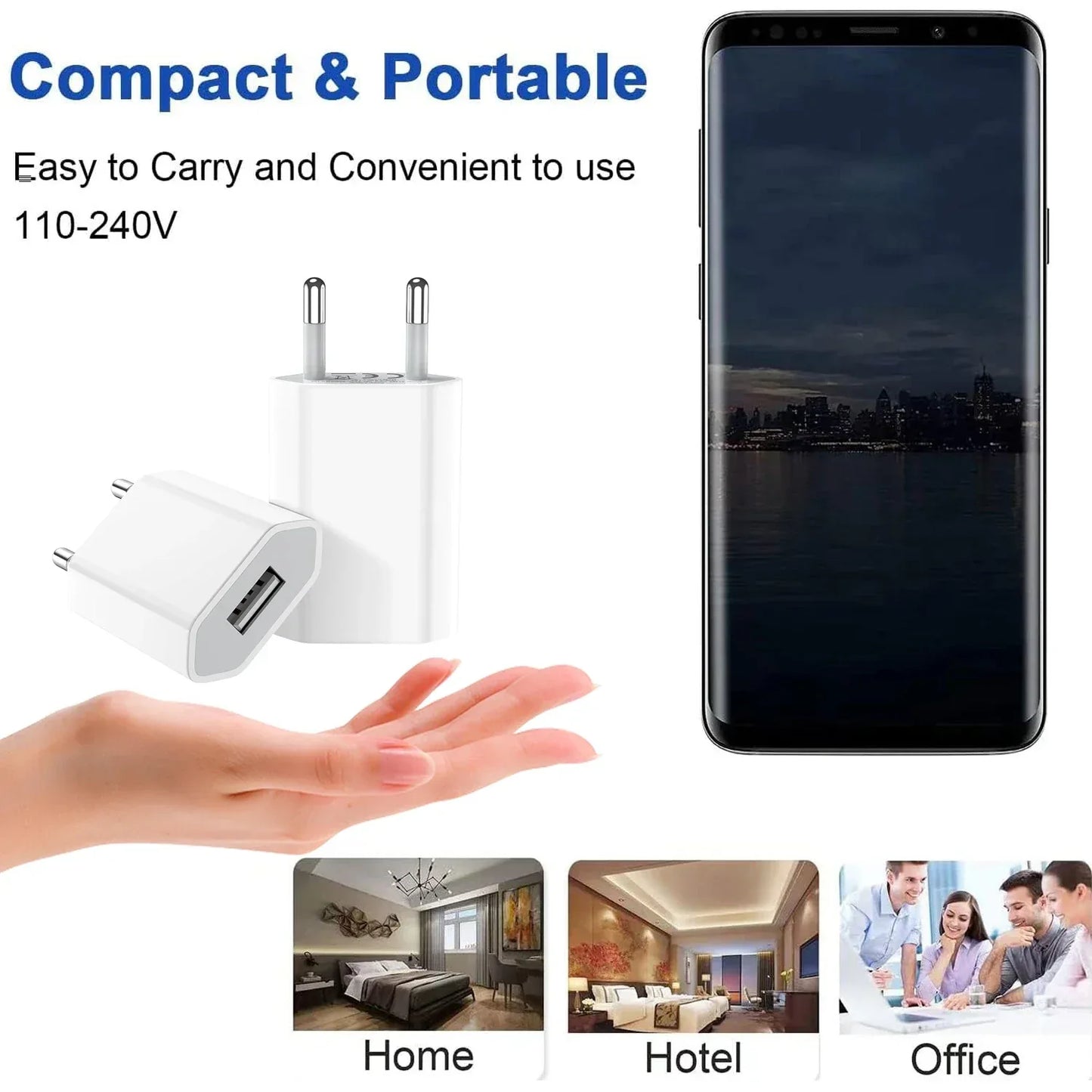 5V/1A Mini EU Plug Charger USB Mobile Phones Charger USB-C Quick Charger Wall Power Adapter Chargers For iPhone Samsung Xiaomi