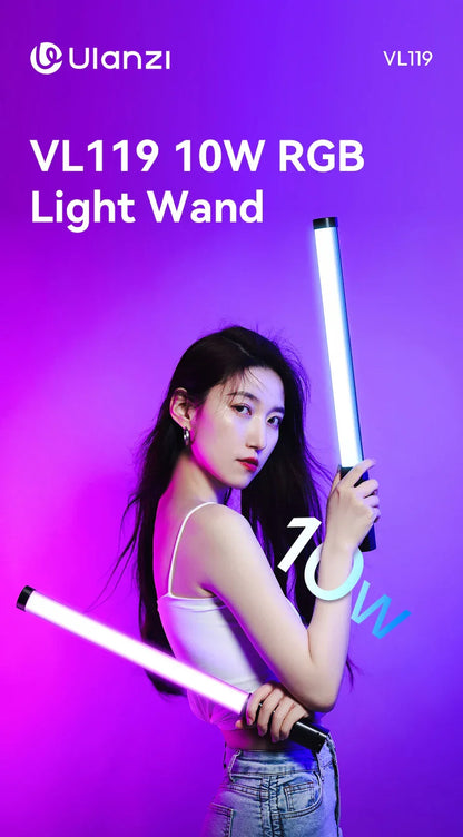 Ulanzi Upgraded VL119 10W RGB Light Wand Stick Light Handheld Stick for Protrait Photography Live Streaming with Type-C Charging