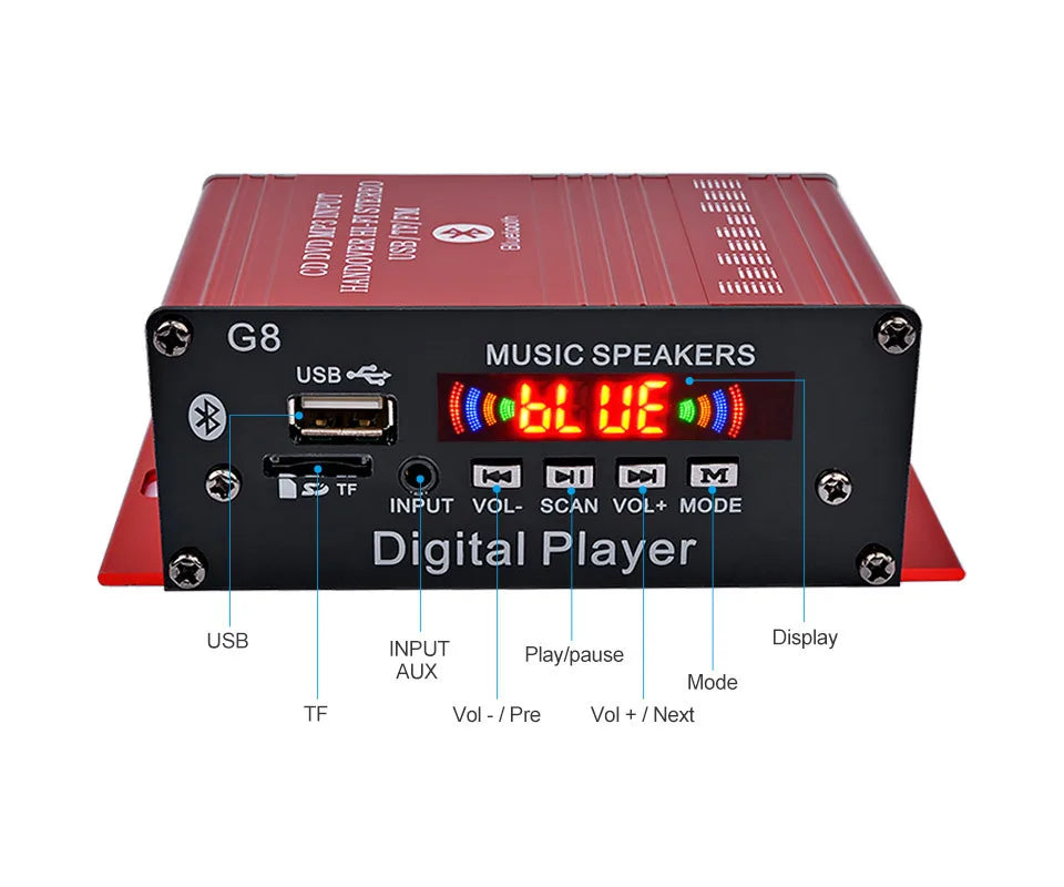 Mini HIFI Stereo Digital Amplifier Channel 2.0 Bluetooth 5.0 FM USB Home Theater Sound System G8  Power Amp Remote Control