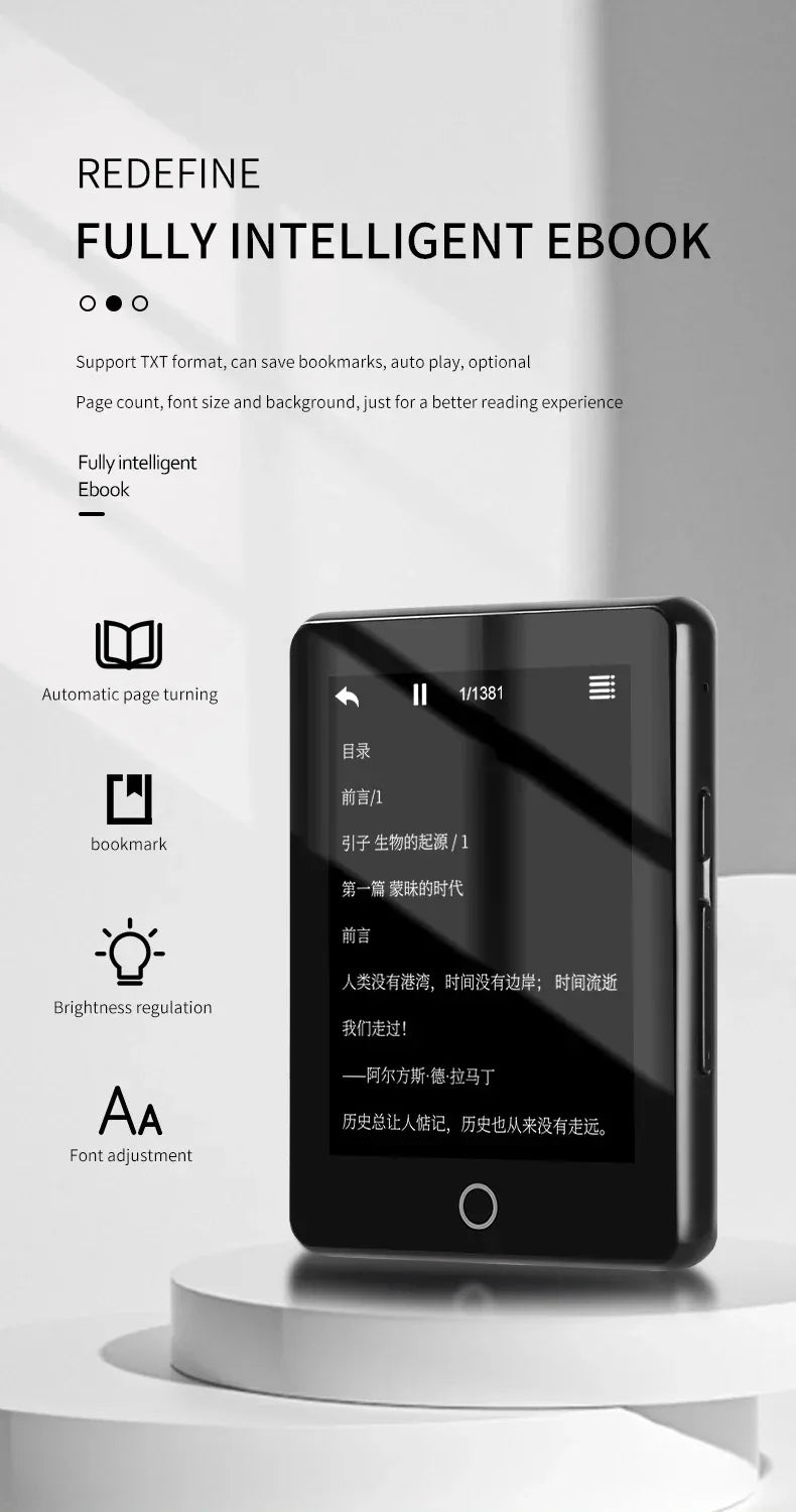 Metal Full Screen 3.0-inch MP3 Music Player Bluetooth 5.0 External Play Mini Portable Walkman/FM/eBook/Recorder MP4 Touch Screen