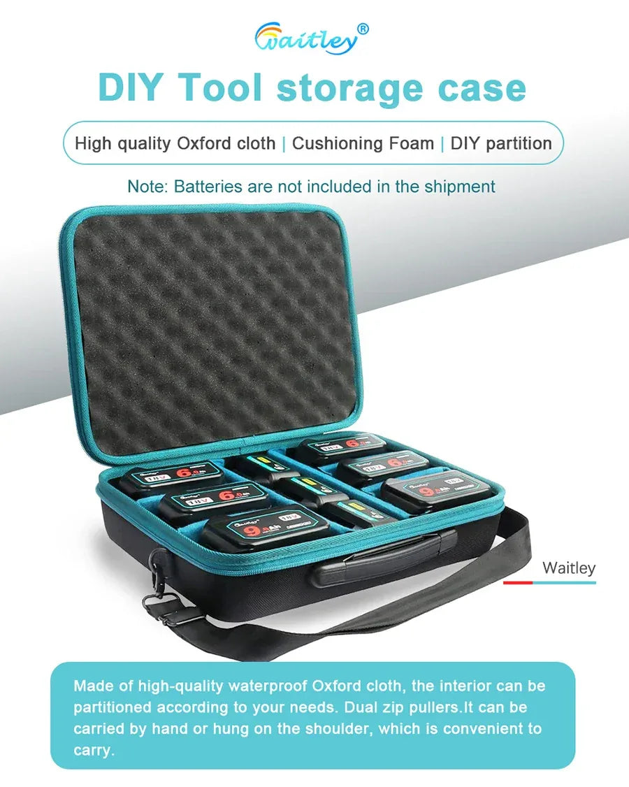 Waitley Portable Tool Battery Storage Case Waterproof accessories box For Makita ect batteries store carry, Can DIY partition