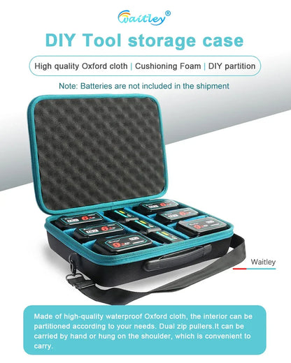 Waitley Portable Tool Battery Storage Case Waterproof accessories box For Makita ect batteries store carry, Can DIY partition
