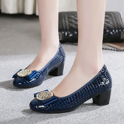 Spring and Autumn Boat Shoes Genuine Leather Soft Sole Mid-Heel Shoes Bow Heels Ladies Women Womens Round Toe Slip-on Women's 42