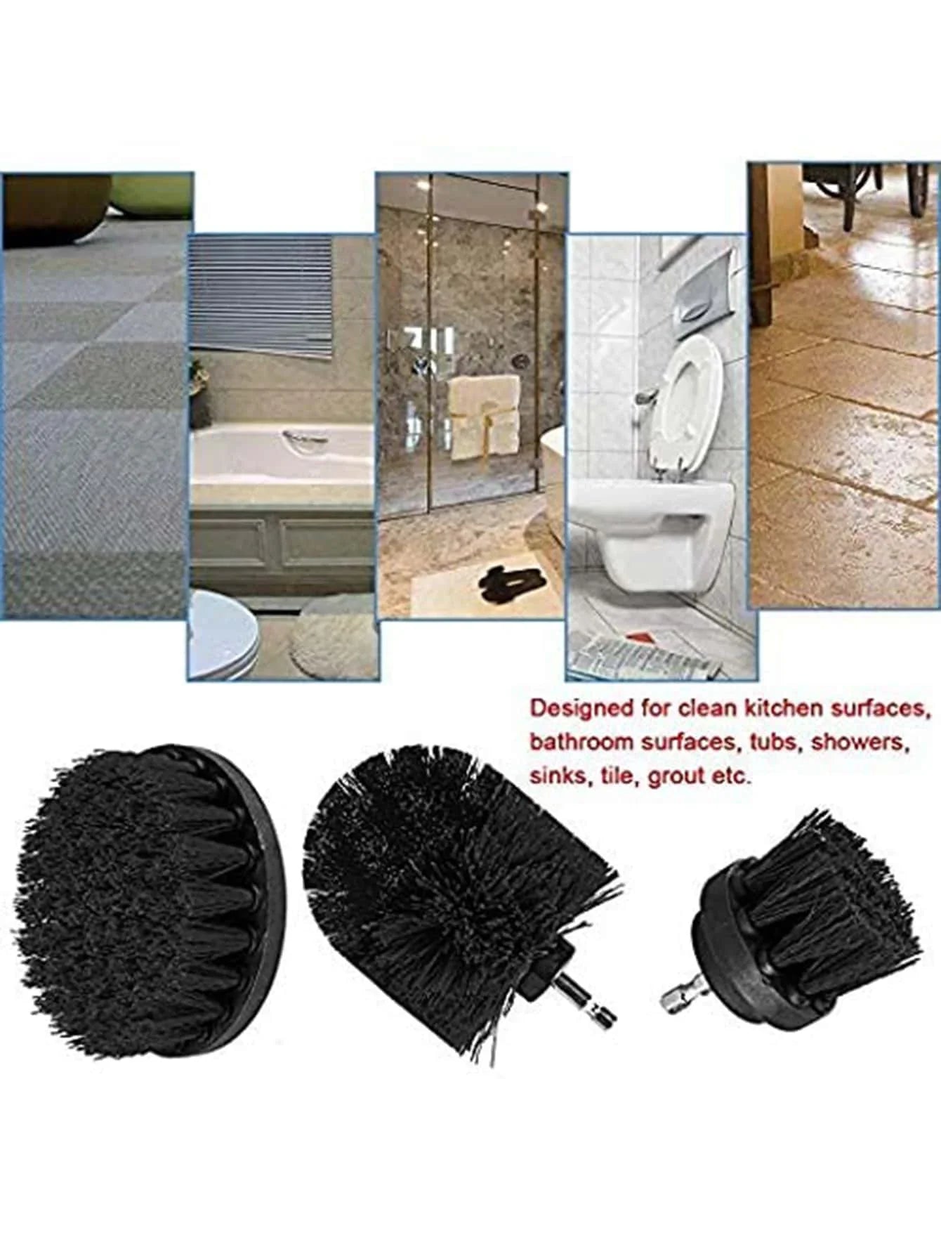 3Pcs/Set Electric Scrubber Brush Drill Brush Kit Plastic Round Cleaning Brush For Carpet Glass Car Tires Nylon Brushes