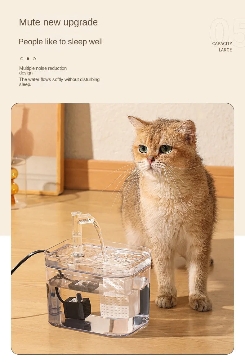 1000ml Automatic Pet Water Fountain Transparent USB Power Cat Water Dispenser for Indoor Dog and Cat Water Feeding Supplies