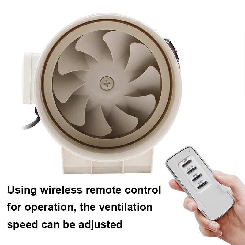 4/5/6/8 Inch Remote Control Exhaust Fan Silent Inline Pipe Duct Fan Extractor Air Ventilation Blower Kitchen Toilet Wall Booster